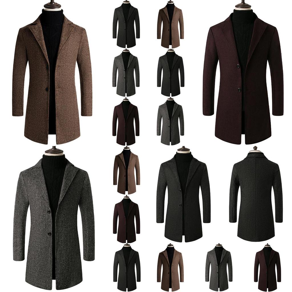 Stylish Men's Slim Trench Coat With Long Single Breasted Design And Lapel Jacket