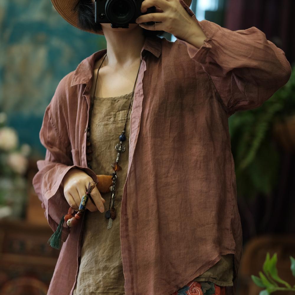 Johnature Frauen Vintage Shirts Tops Frühling Taste Langarm Blusen Lose Frauen Unregelmäßige Shirts