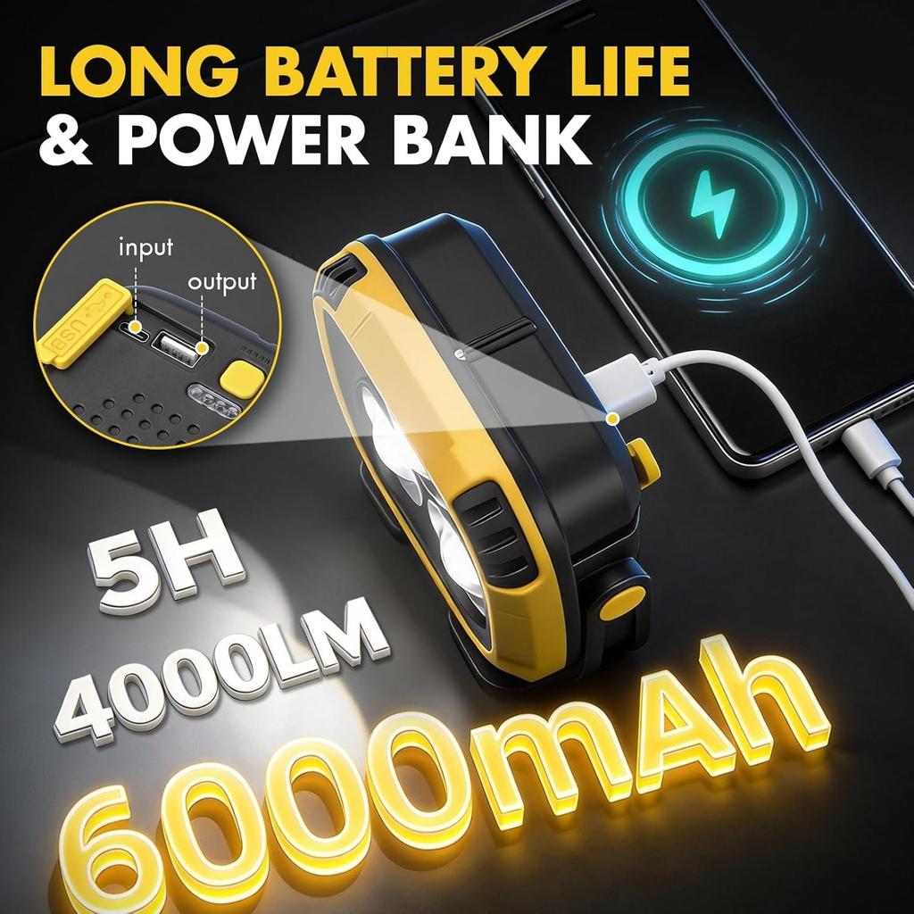 6000mAh Magnetic Work Light Rechargeable,4000LM Magnetic Light with Hook,IP65 Waterproof, 30H Runtime,Portable LED Work Light for Car Repair