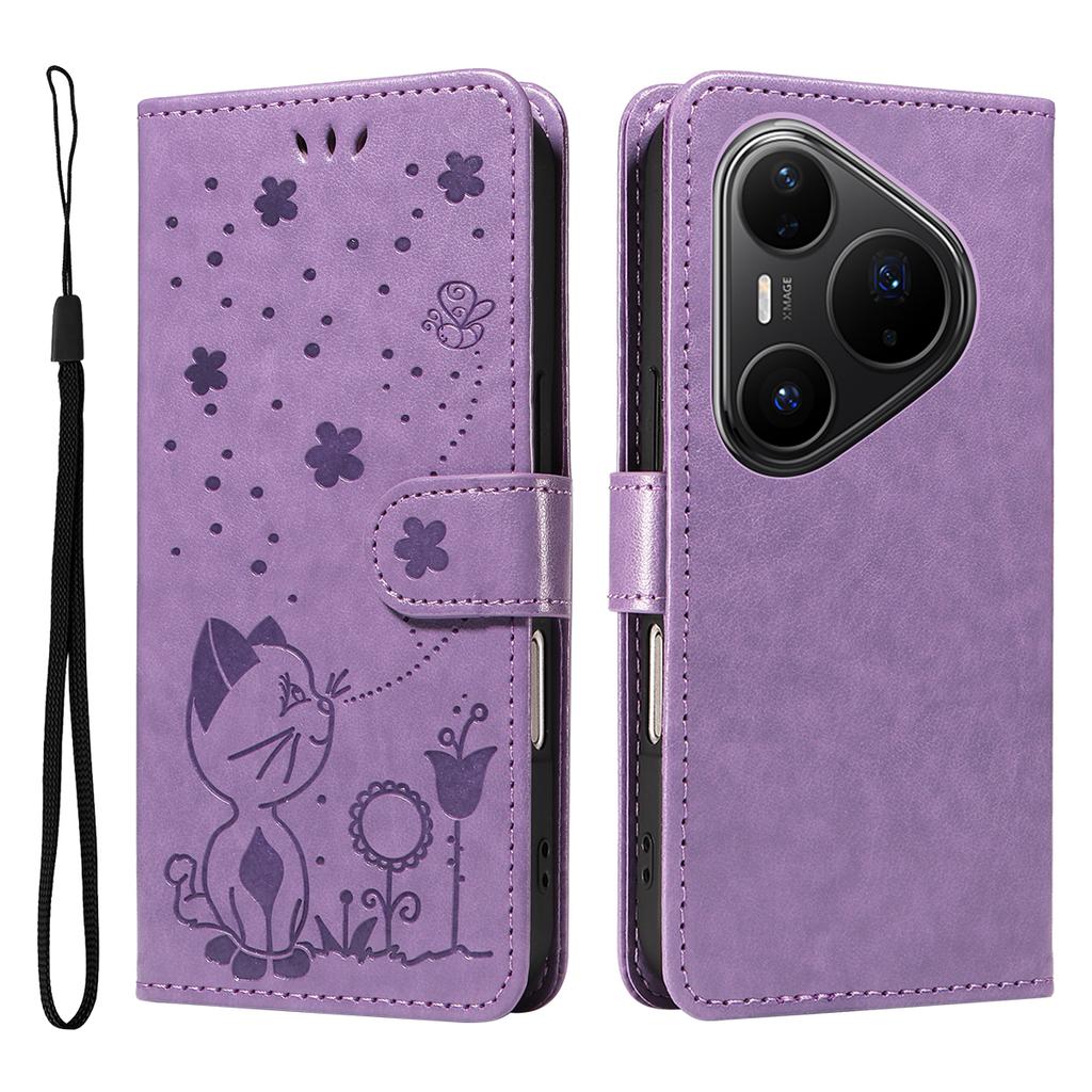 For Huawei Pura 80 Pro+/Huawei Pura 80 Pro Leather Wallet Case Cat Bee Pattern Phone Cover Stand