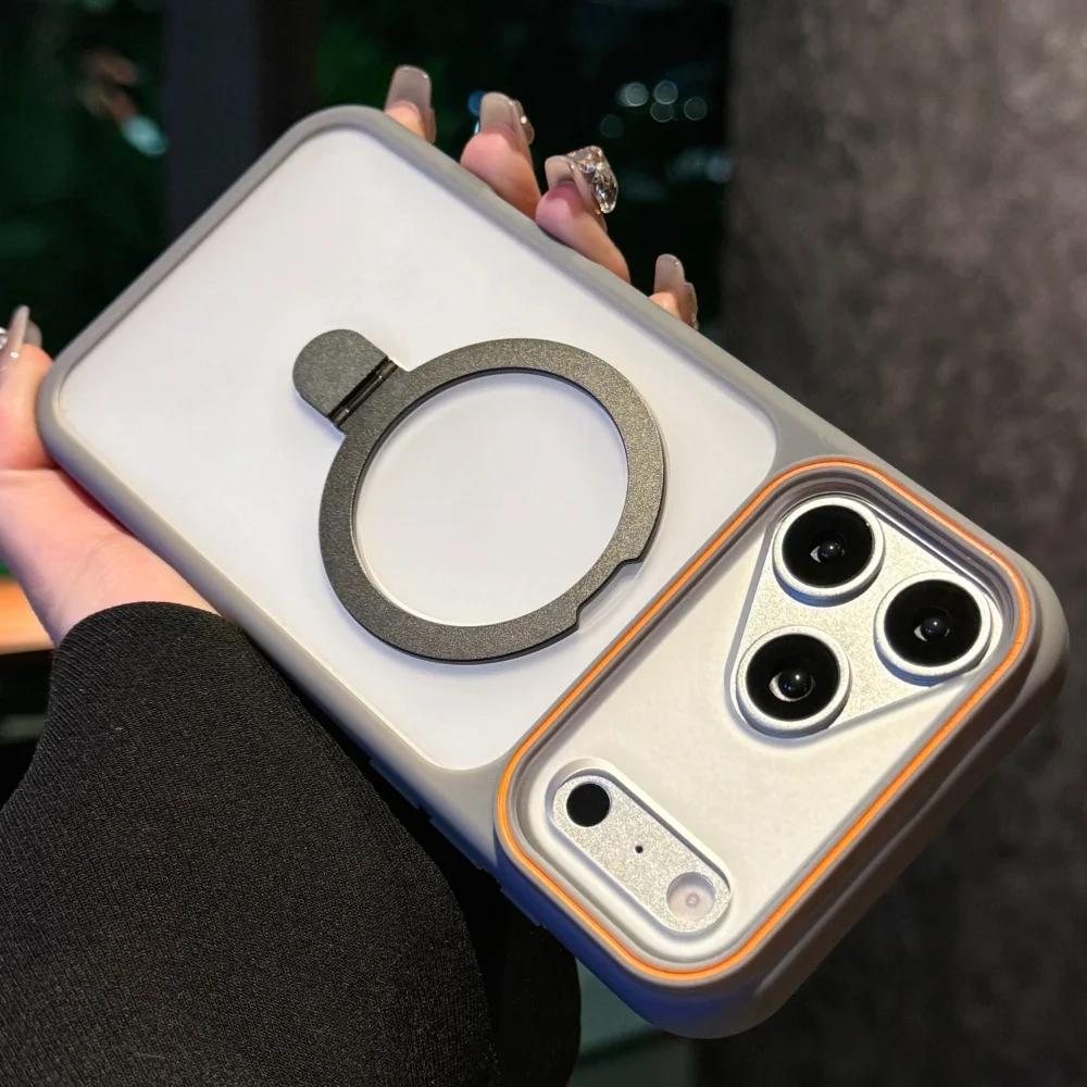 Ring Bracket Stand Holder Magnetic For Magsafe Frosted Case For iPhone 17 15 16 Pro Max 11 12 13 14 Plus Matte Soft Bumper Cover