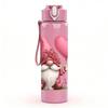 1PC Cute Pink Heart Gnome Pattern 750ml Color Plastic Sports Water Bottle Leakproof Flip Straw Lid Suitable for Sports Office Home Use