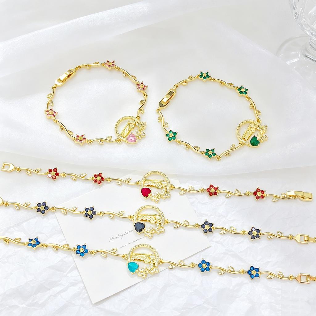 New Design Gold Plated Religious St. Jude Rhinestone Flower Bracelet Fashion for Women Dainty Christian Jewelry Birthday Gift
