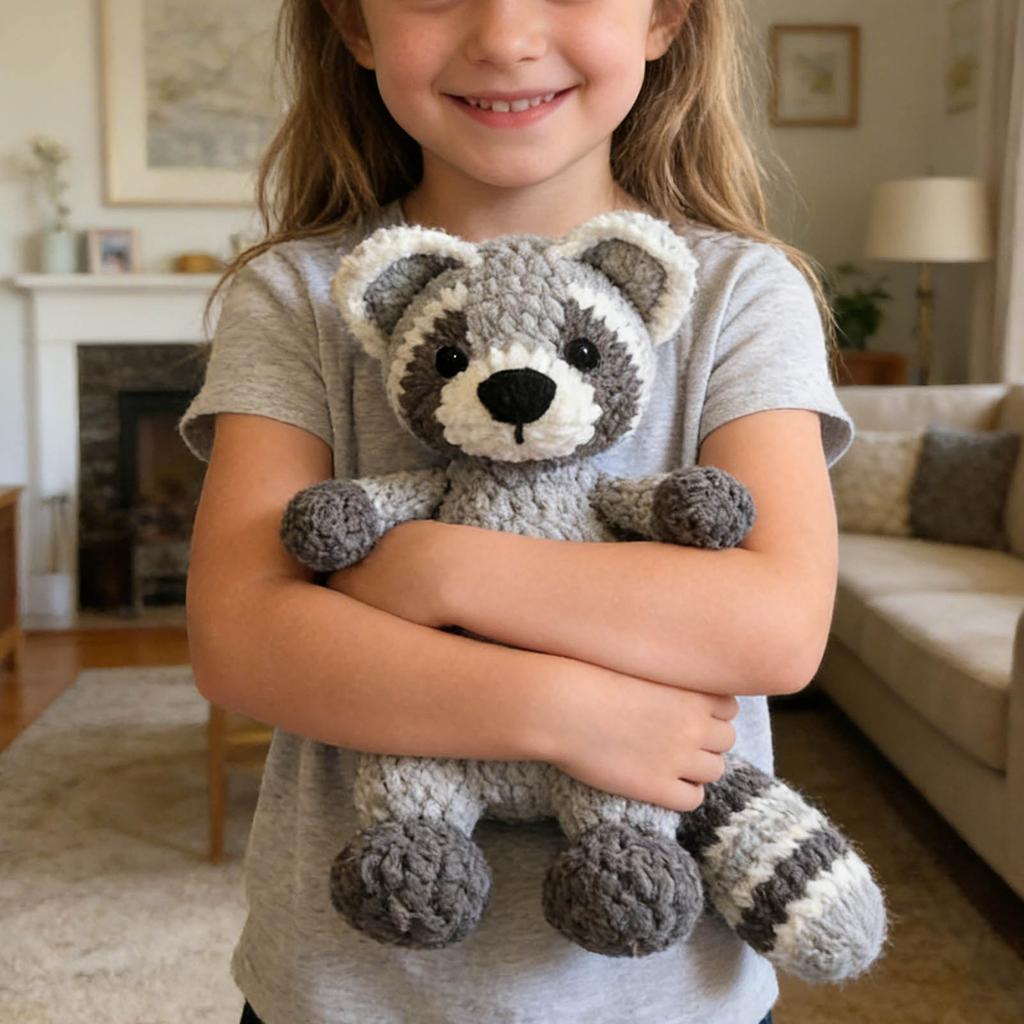 28cm Häkel-Waschbär Kuscheltier Gehäkeltes Eisstiel Grau Und Waschbär Tröstendes Puppenspielzeug