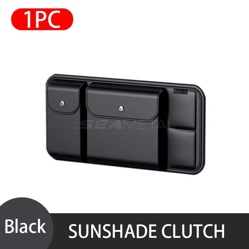 BLALION Car Sun Visor Organizer Multi-Pocket Leather Sunglasses Holder Storage Card Holder Card IC Glasses Clip Sunshade Bag чёрный
