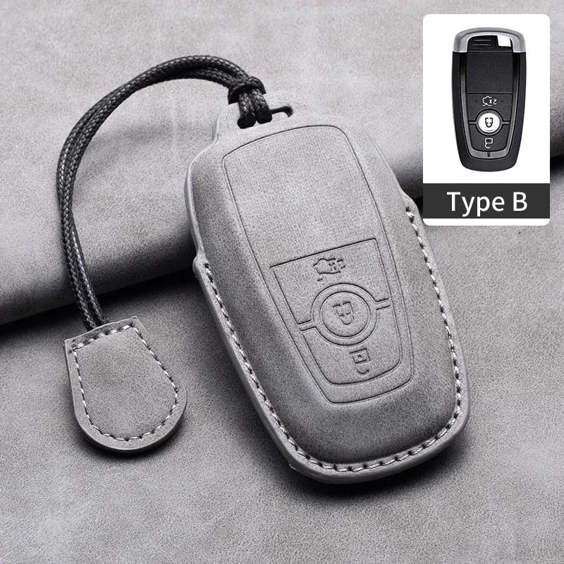 Leather Car Key Case Cover for Ford Edge Fusion Mustang Explorer F150 F250 F350 Ecosport Edge S-MAX Ranger for Lincoln Mondeo