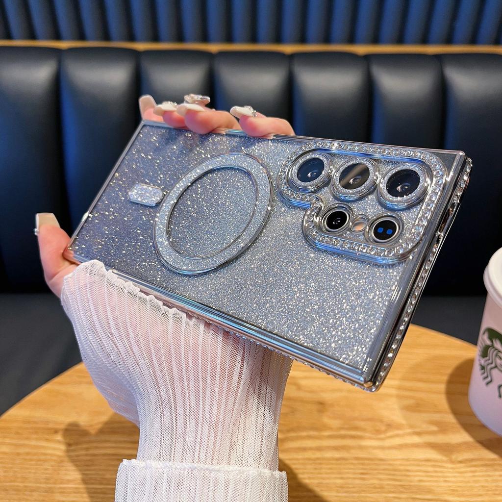 Water Diamond Frame Magnetic Flash Powder Suitable for Samsung S25ultra Phone Case S25EGDE Diamond-encrusted Lens Film A16 Case