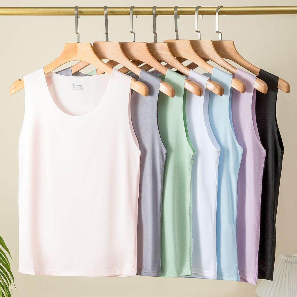 Kvinner Bunnvest Is Silke Sømløs Ermeløs Pure Color Plus Size Stretchy Rundhals Tørr Tørr Kjøling Camisole Sommer Dating Kontorferie