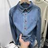 2024 Spring Autumn New Solid Color Letter Embroidery Polo-Neck Button Fashion Loose Commuter Long Sleeve Denim Shirt Coats Top