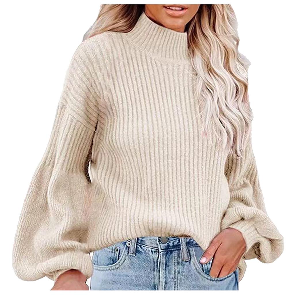 Dames effen kleur hoge kraag lange mouw pullover blouse gebreide trui