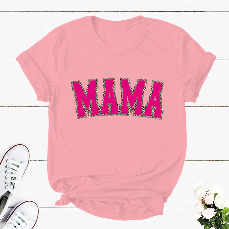Cute Leopard Mama Crewneck Short Sleeve Tshirt Motherhood Classic Top Mom Life Shirt Pregnancy Gift Flowers Retro Mama Tshirts