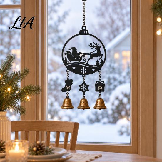 Retro Holiday Window Accents Christmas Wind Chime with Metal Bells, Vintage Santa/Snowman/Deer/Bell/Wreath Iron Creative Soft Furnishings Hanging
