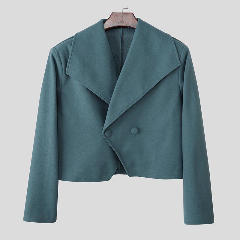 

INCERUN Осень Зима Мужской Длинный Рукав Передний Перекрест Укороченный Короткий Мельтон Блейзер Пальто XL синий