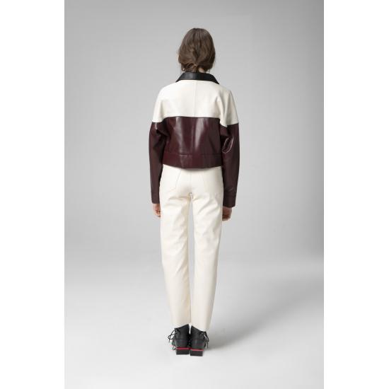 Women's Coat Wm053 Crop Genuine Leather Women's Coat