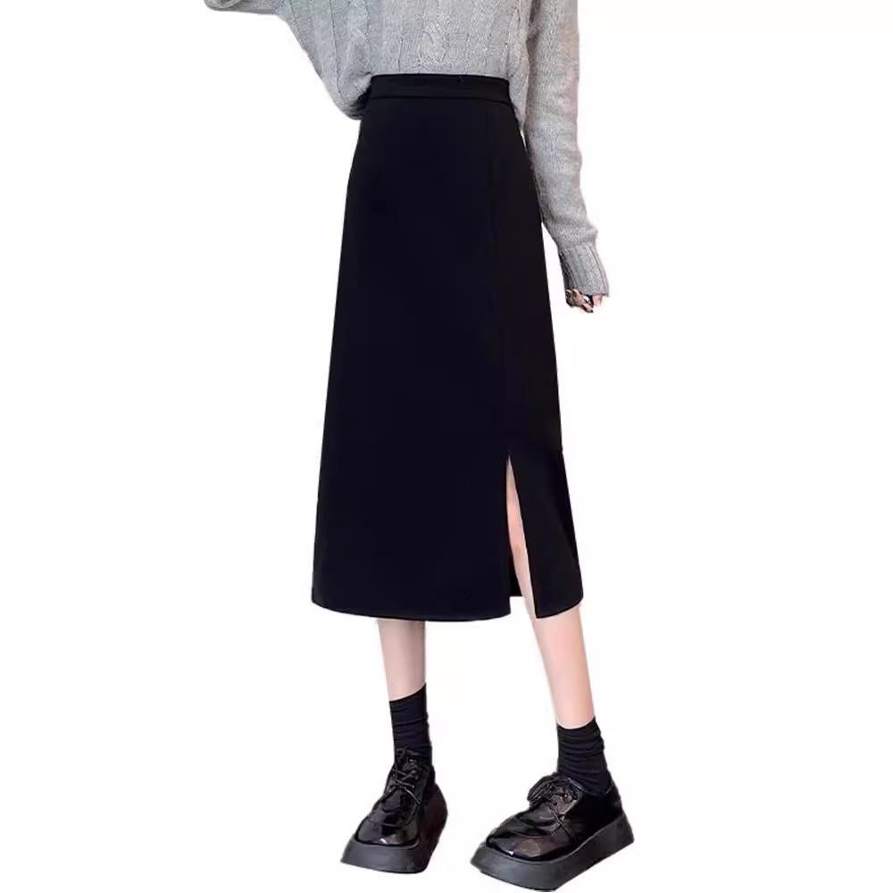 High-Waist Slit Midi Skirt: Slimming A-Line Bodycon for Women - Spring 2024 Collection