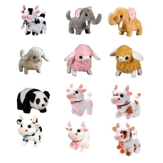 Kids Electric Plush Animal Toy Walking Tail Wagging Interactive Elephant Sheep Cow Panda Plushie Toy Toddlers Educational Simulation Animal Toy