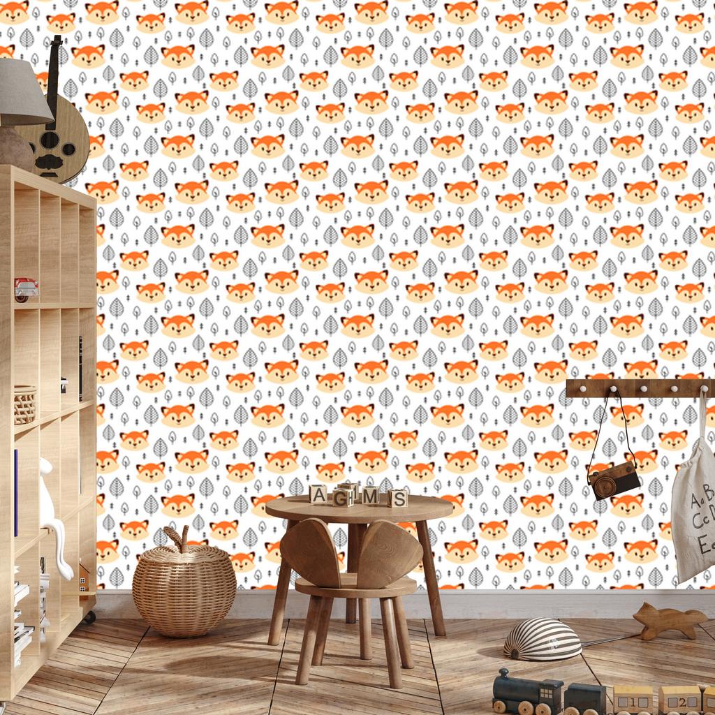 Foxes Wallpaper White and Light Gray for Living Room and Bedroom 50x1000