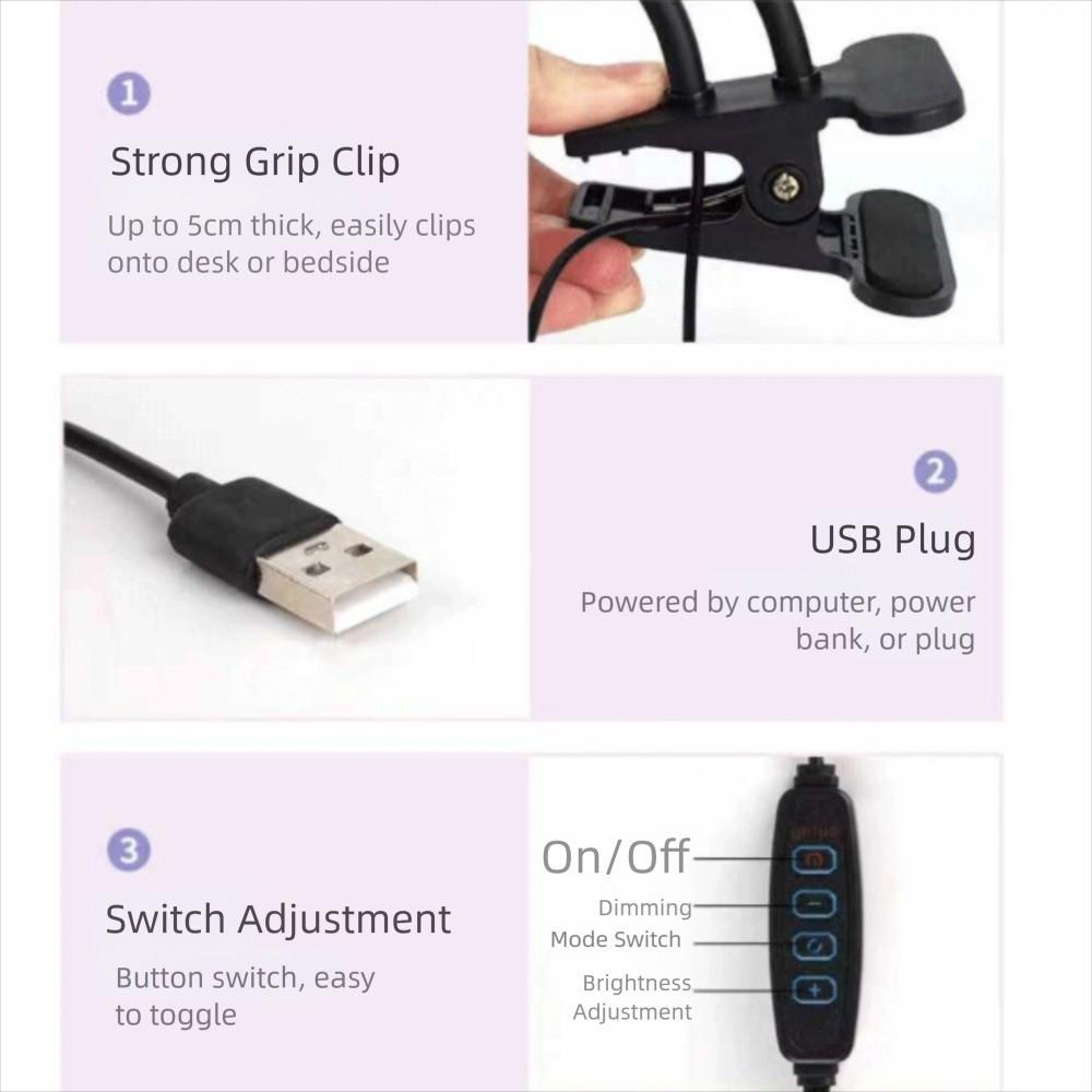 USB Clip Lamp LED Table Lamp Nightlight UV Curable Violet Lamp Mini Mobile Phone Repair Lamp  Desk