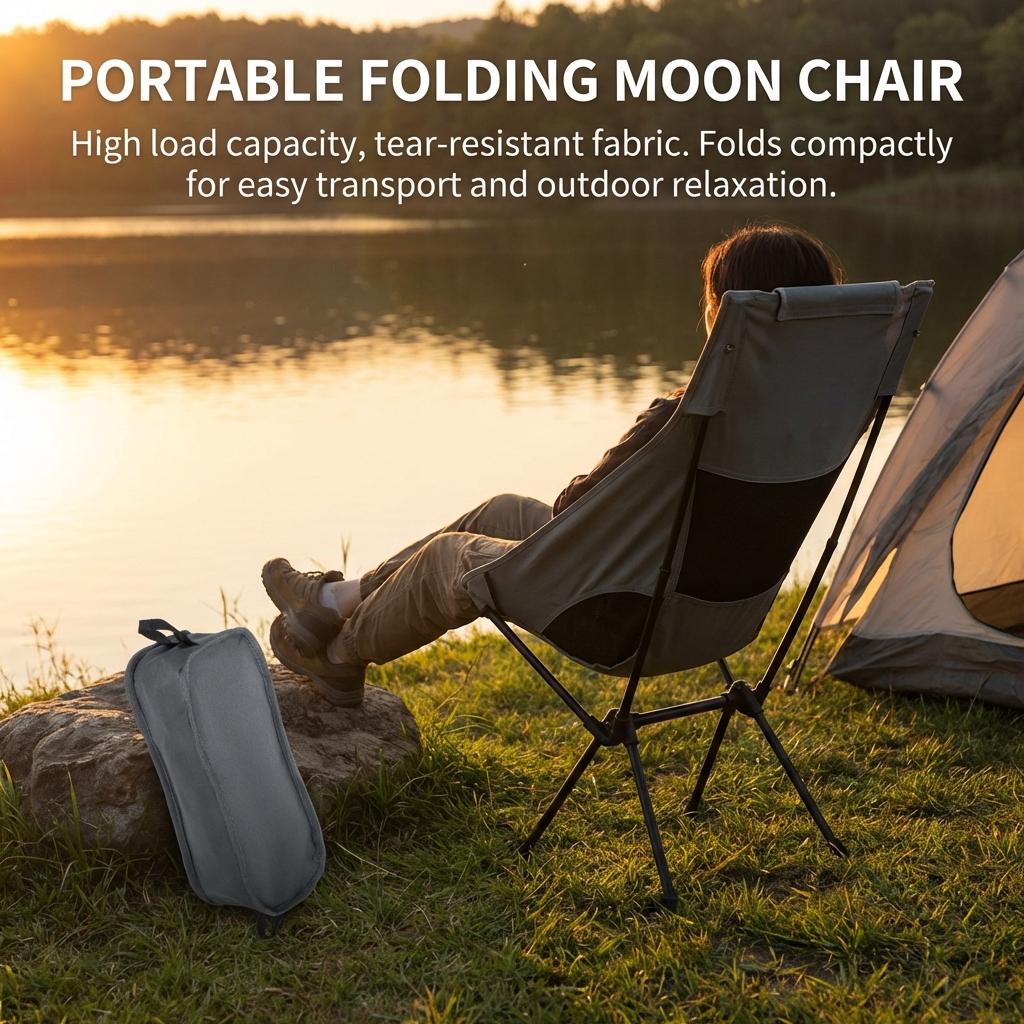 Portable Folding Camping Chair With Mesh Backrest For Fishing Camping Beach Outdoor Use