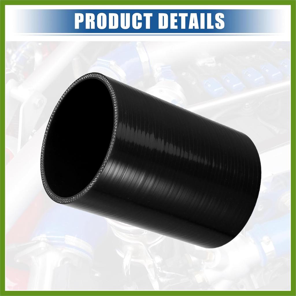 3.75" ID 6" Length 4-Ply Reinforced High Temp Straight Coupler Silicone Reducer Hose Black for Car Intercooler Intake Piping Vehicle Components