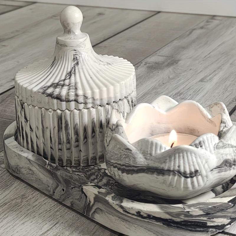 DIY Lotus Candle Holder 3 Piece Storage Silicone Mold Epoxy Resin Handmade Plaster Cement Crafts Home Decoration Making Supplies