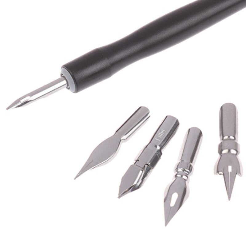 5Pcs Pen Nib+1 Holder Retro Dipped Tip G Nib Metal English Calligraphy Stationery Office School Supplies Writing