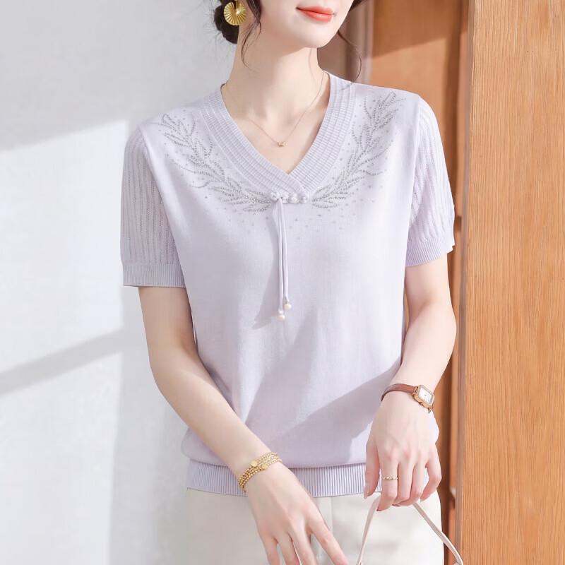 Women s Stylish Ice Silk Short Sleeve Top 2XL