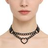 Unisex European Punk Black Leather Choker with Metal Chain and Lock Pendant.