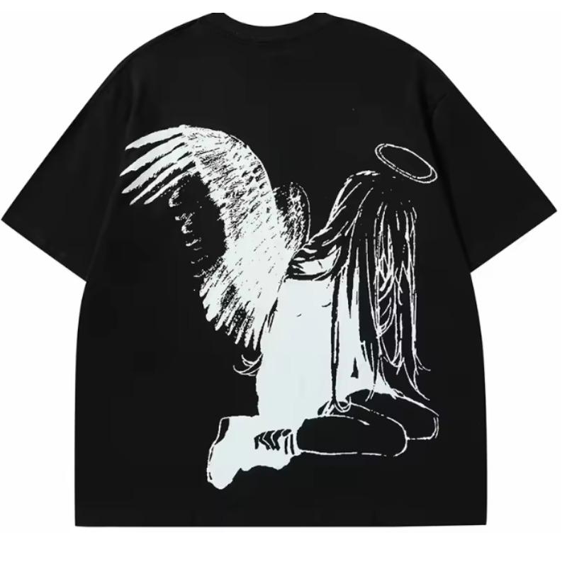 

Tshirt Streetwear Japanese Harajuku Cartoon Angel Wings Graphic TShirt Summer 2026 HipHop T Shirt Anime Tops Tee Cotton Y2K S