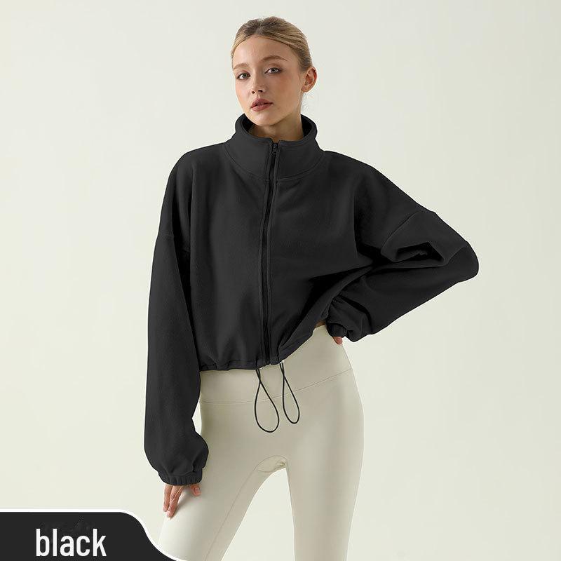 Velvet-Enhanced Stand Collar Sports Jacket: Warm, Thickened, and Perfect for Outdoor Fitness and Running in Autumn and Winter