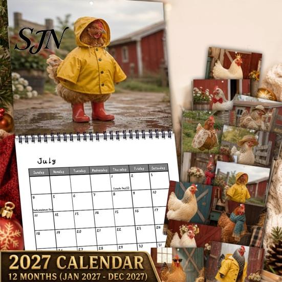 Yearly Appointment Book Chicks 2027 Wall Calendar, Funny Dressed Up Chicken 12-Month Planner, Easy to Hang Planner Cute Farm Animal Hanging