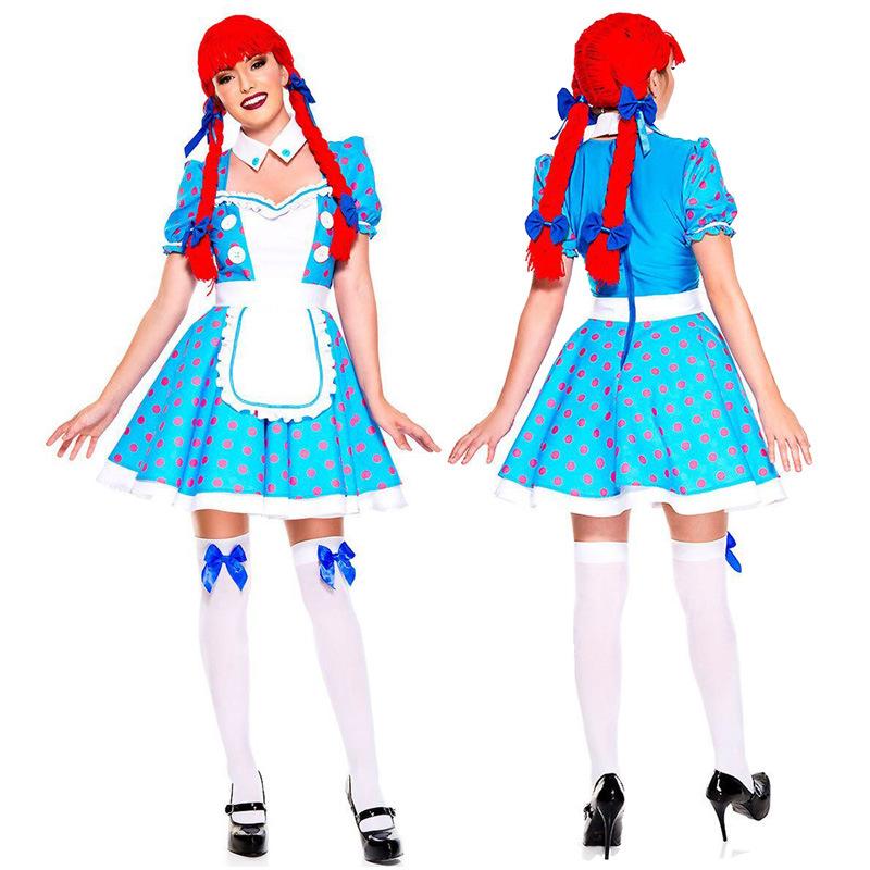 New Halloween Blue Cute Maid Costume Clown Costume Nightclub Bar Performance Costume Team Performance Costume
