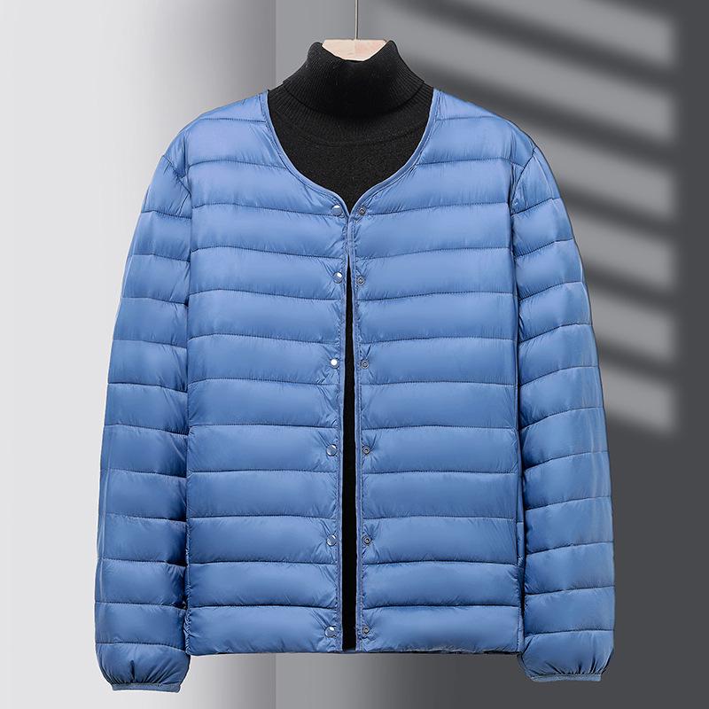 

2026 Men s Warm Cotton Collarless Jacket - Autumn/Winter Casual Solid Color Base Layer 5XL 190-220 lbs