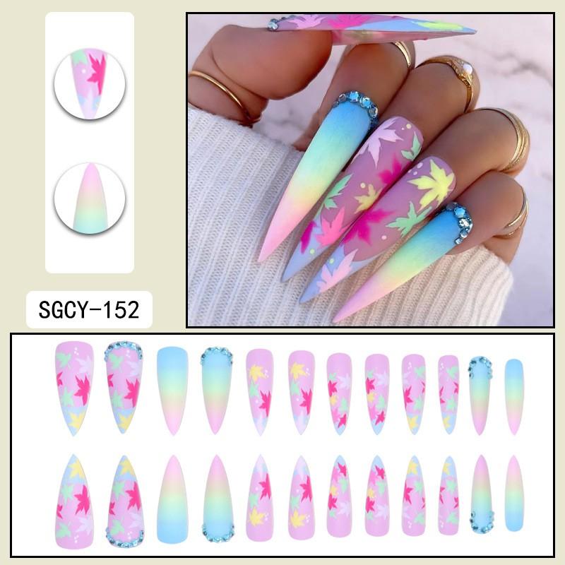 Long Press-On Nails With Adhesive Tabs Full Cover Fake Women INS Style Acrylic Nail Tips Reusable Wearable Art