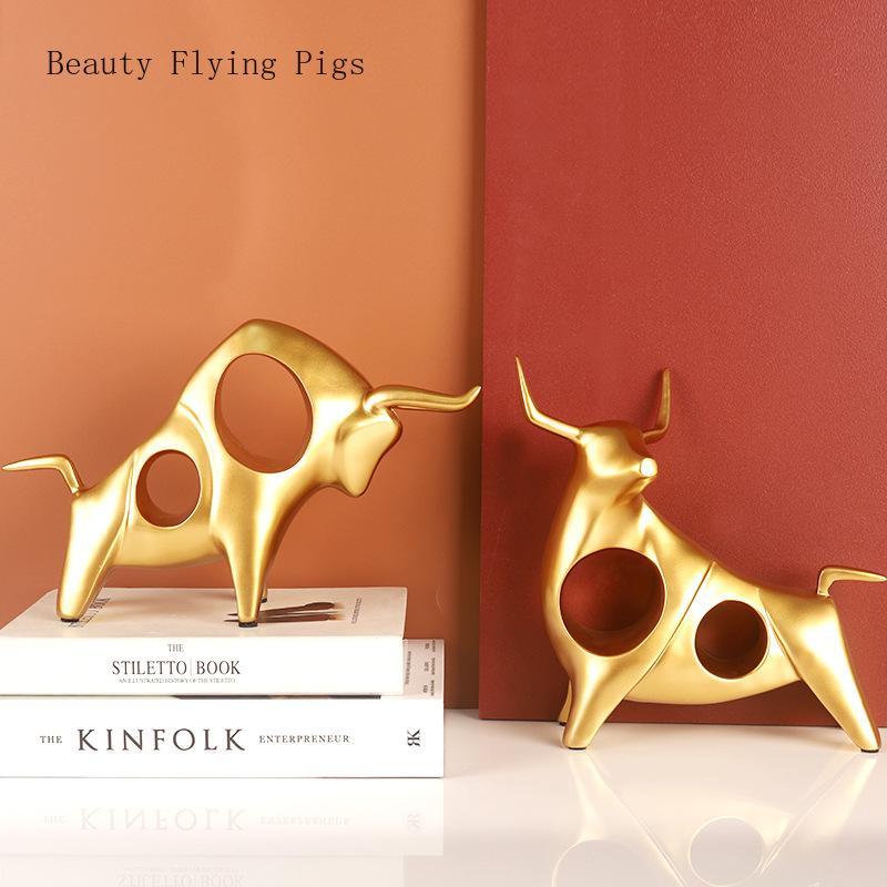 1 Pair of Resin Taurus Ornaments Creative Light Luxury Home Living Room Wine Cabinet Animal Decoration Crafts