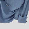 INCERUN Men Long Sleeve Front Cross Irregular Folding Ruffled Casual Tops Shirts