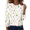 Women's Fashion Casual H Printed V-Neck Long Sleeve Decorative Button T-Shirt Tops