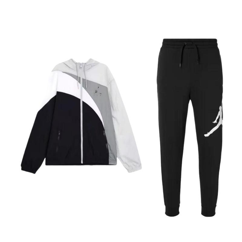 

Jordan Solid Color Fitted Hooded Long Sleeve Mid Waist Comfortable Pants Casual Sports Set Men sets Black Gray DA6804-010+CK6867-077 M