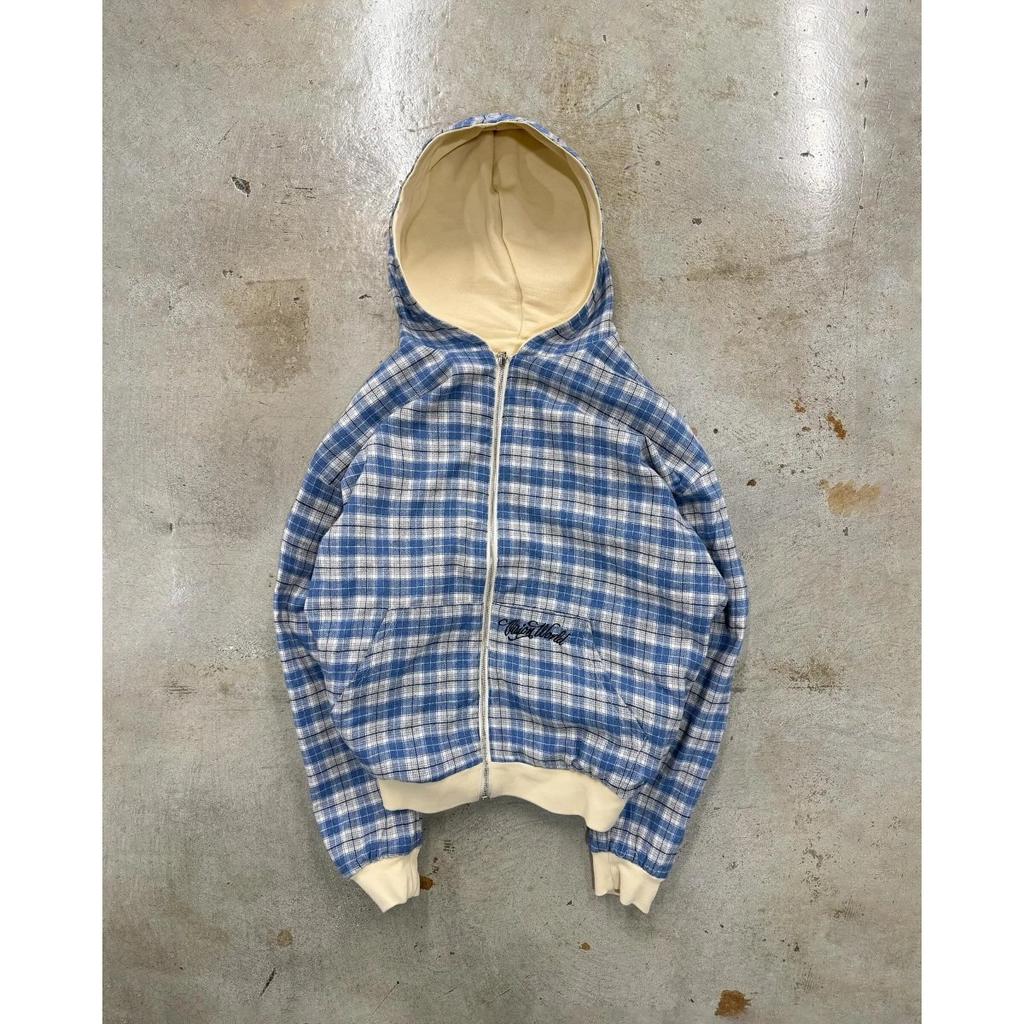STREETRICH Herbst und Winter Neu Amerikanischer Retro Stehkragen, Vorne und Hinten Locker Arbeitskleidung, Karierte Kapuzenjacke