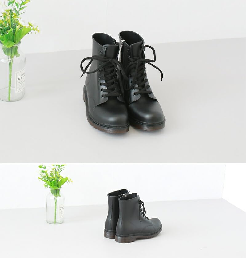 Room Nine Fully Waterproof Rubber Rain Boots with Side Track Lock Korean Perfect for and Black Size M Women's Zipper, Sole, Lace-Up, Design, Snow,