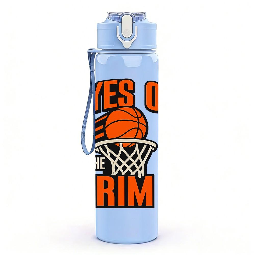 1PC Eyes On The Rim Basketball Theme Print 750ml Color Plastic Sports Water Bottle Leakproof Flip Straw Lid Suitable for Sports Office Home Use