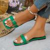 One-word cool slippers women's 2025 summer new fashionable color transparent square buckle outer wear flat casual beach sandals