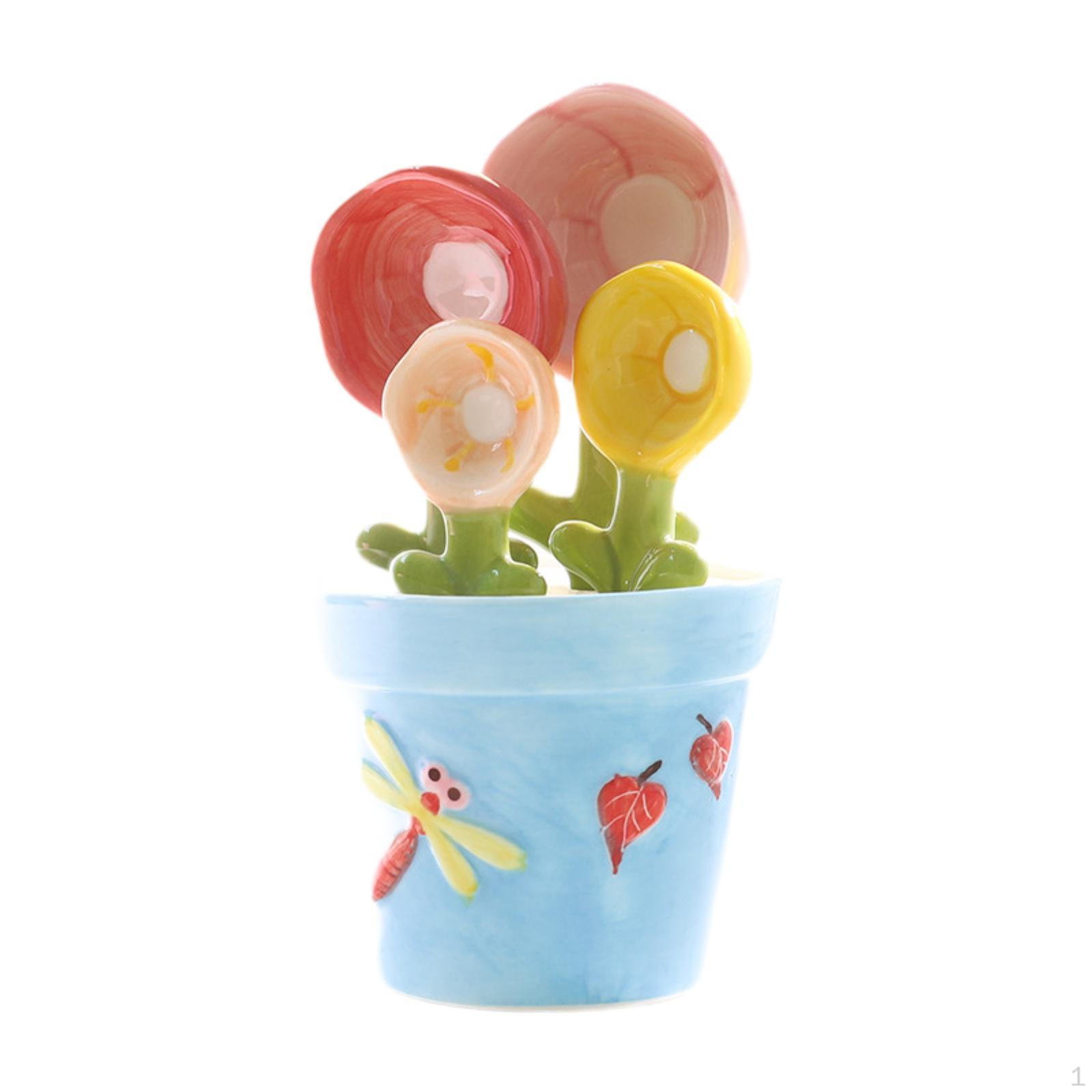 

4 Cute Measuring Spoons with Pot Attachment, Cups Made of [material], Functional And синий