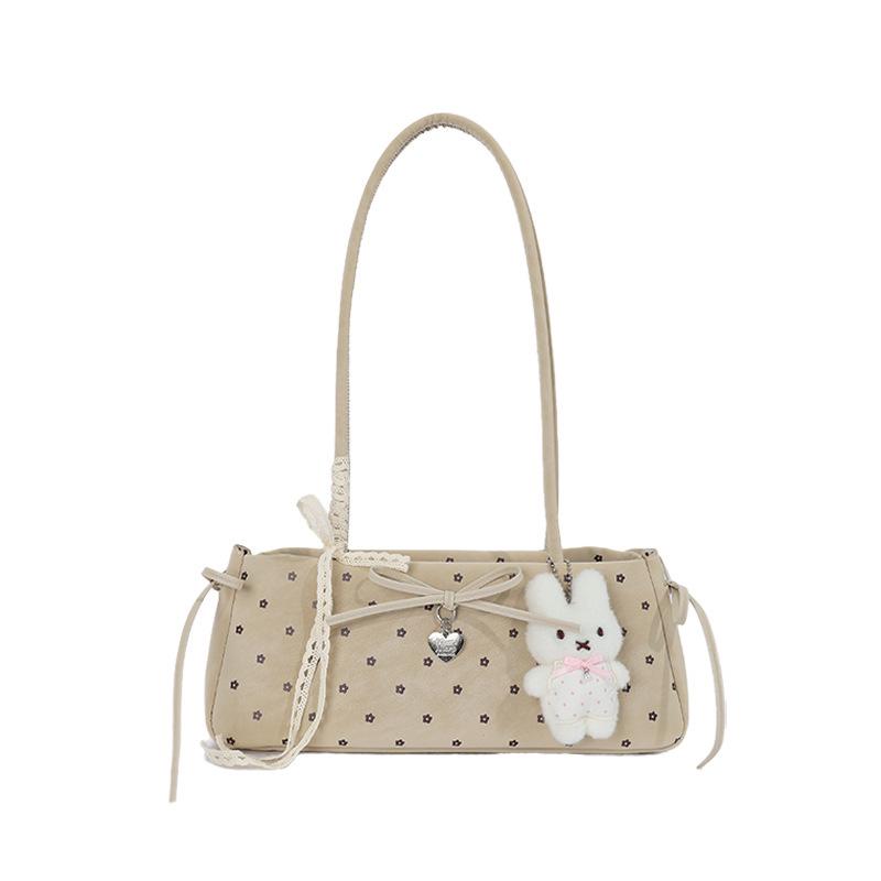 Korean Chic Bow Polka Dot Baguette Bag - Stylish Women's Shoulder & Handheld Bag