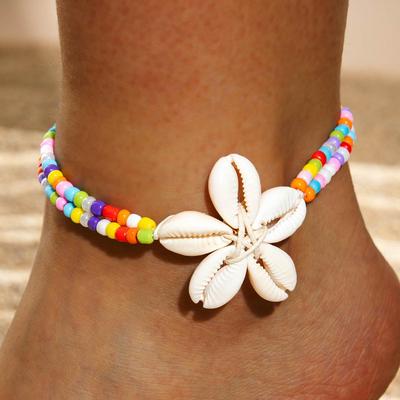 Summer Hot Selling Knitted Shell Flower Colored Rice Bead Foot Chain Women's Jewelry Boho Fashion Beach Feet Colorful Dopamine Style Adjustable
