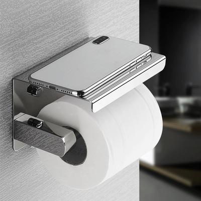 K56 Toilet Paper Holder with Phone Shelf 201 Stainless Steel Tissue Roll Stand for Bathroom Kitchen Washroom