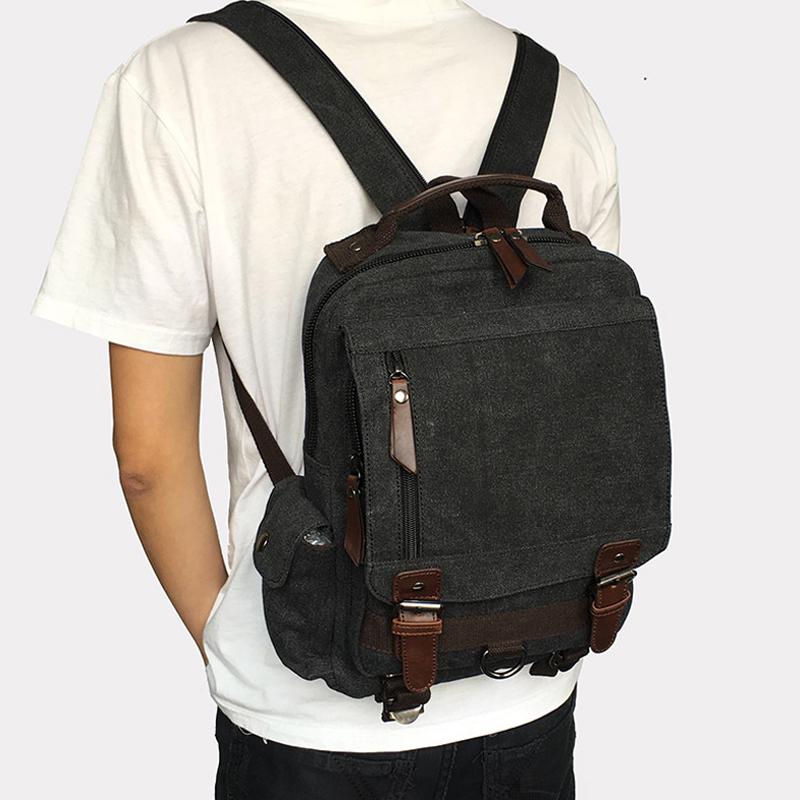 Kleiner Canvas-Reise-Multifunktions-Schulterrucksack für Männer und Frauen, Laptop-Rucksack, Tagesrucksack