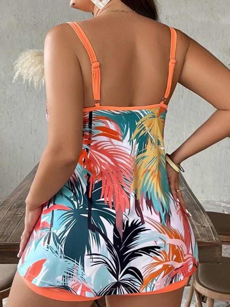 2025 Sexy Print 2 Piece Plus Size Tankini Women Strapped Hollow Curvy Swimsuit Brazilian Beach Lady Big Bathing Suit