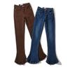 Autumn Spicy Girl Retro High Waisted Elastic Slim Fit Leg Enhancing Long Horseshoe Pants For Women, Micro Flared Denim Pants