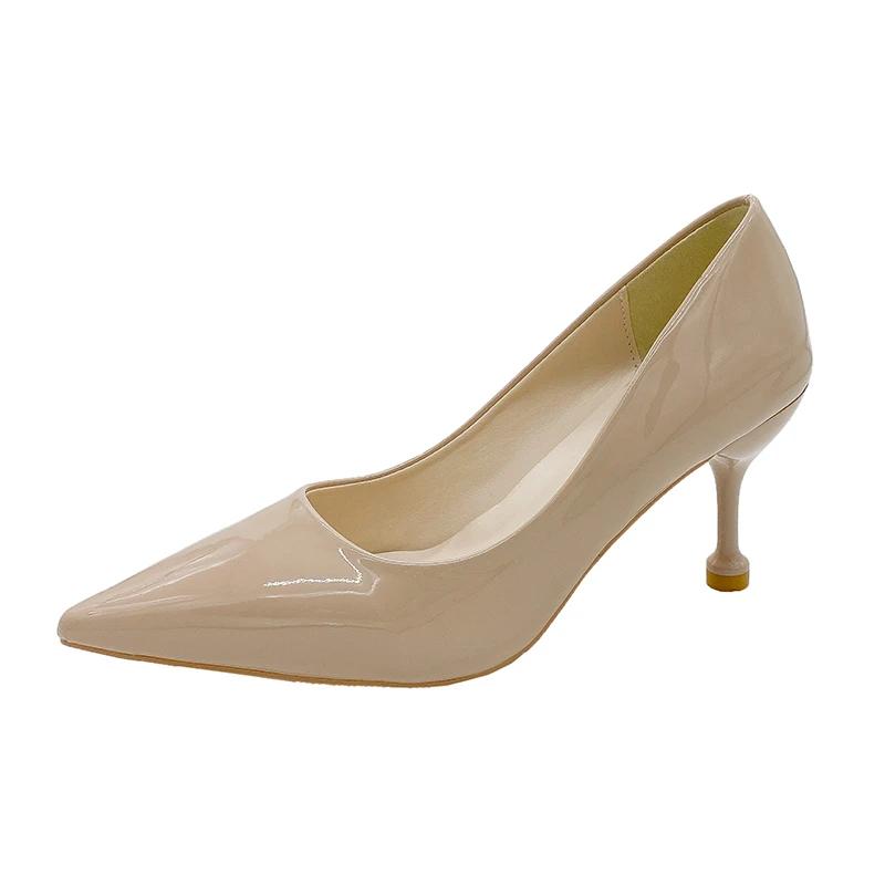 Fashion New Solid Color Pumps Women High Heel Shoes Female Fashion Patent Leather Sexy Pointed Toe Thin Heel Wedding Shoes